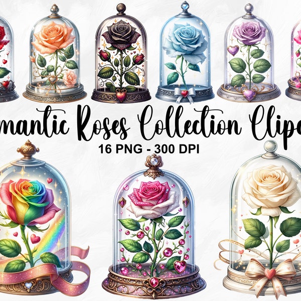 Watercolor Romantic Roses Collection Clipart, 16 PNG Valentines Day Clipart, Watercolor Roses, Roses Clipart, Floral Clipart, Commercial Use