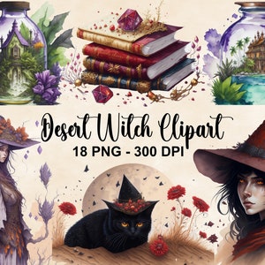 Watercolor Desert Witch Clipart, Watercolor Witch Clipart, Fantasy Mythical Clipart, Fantasy Witch Bundle, Instant Download, Commercial Use