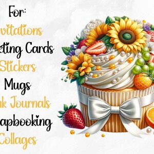 Watercolor Sunflower Cupcakes Collection Clipart, 18 PNG Sunflower Clipart, Cupcake Clipart, Dessert Clipart PNG, Summer PNG, Commercial Use image 9