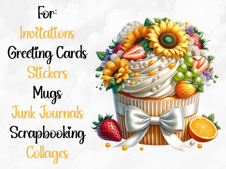 Watercolor Sunflower Cupcakes Collection Clipart, 18 PNG Sunflower Clipart, Cupcake Clipart, Dessert Clipart PNG, Summer PNG, Commercial Use image 9