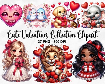 Watercolor Cute Valentines Collection Clipart, 37 PNG Valentines Day Clipart, Valentine Teddy Bears, Love Day Clipart, Commercial Use