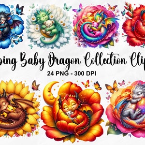 Aquarel slapende Baby Dragon collectie clipart, 24 PNG schattige Dragon clipart, schattige baby Dragon clipart, baby Dragon PNG, commercieel gebruik