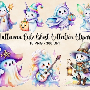 Aquarel Halloween schattig Ghost collectie clipart, 18 PNG Halloween clipart, schattig Ghost clipart, Halloween bundel, commercieel gebruik