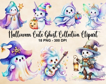 Aquarell Halloween Cute Ghost Sammlung Clipart, 18 PNG Halloween Clipart, Cute Ghost Clipart, Halloween Bundle, kommerzielle Nutzung