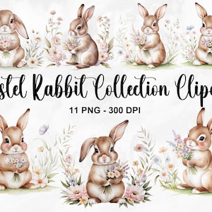 11 PNG, Watercolor Pastel Rabbit Clipart, Bunnies PNG, Floral Bunny Clipart, Cute Bunnies PNG, Easter Bunny Png, Bunnies Sublimation Bundle