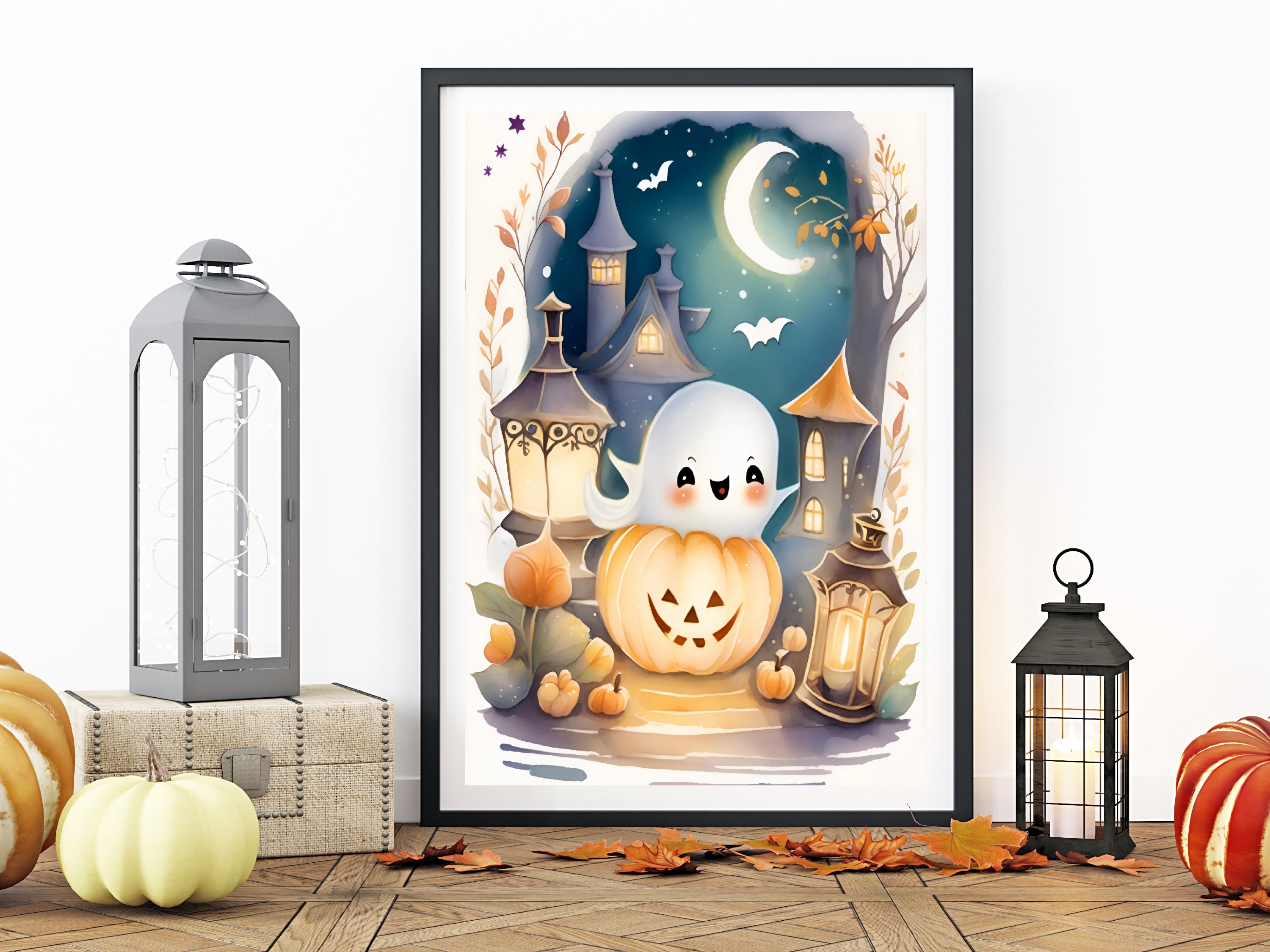 Cute Ghost and Jack O Lantern Digital Print Ghost Art Print - Etsy