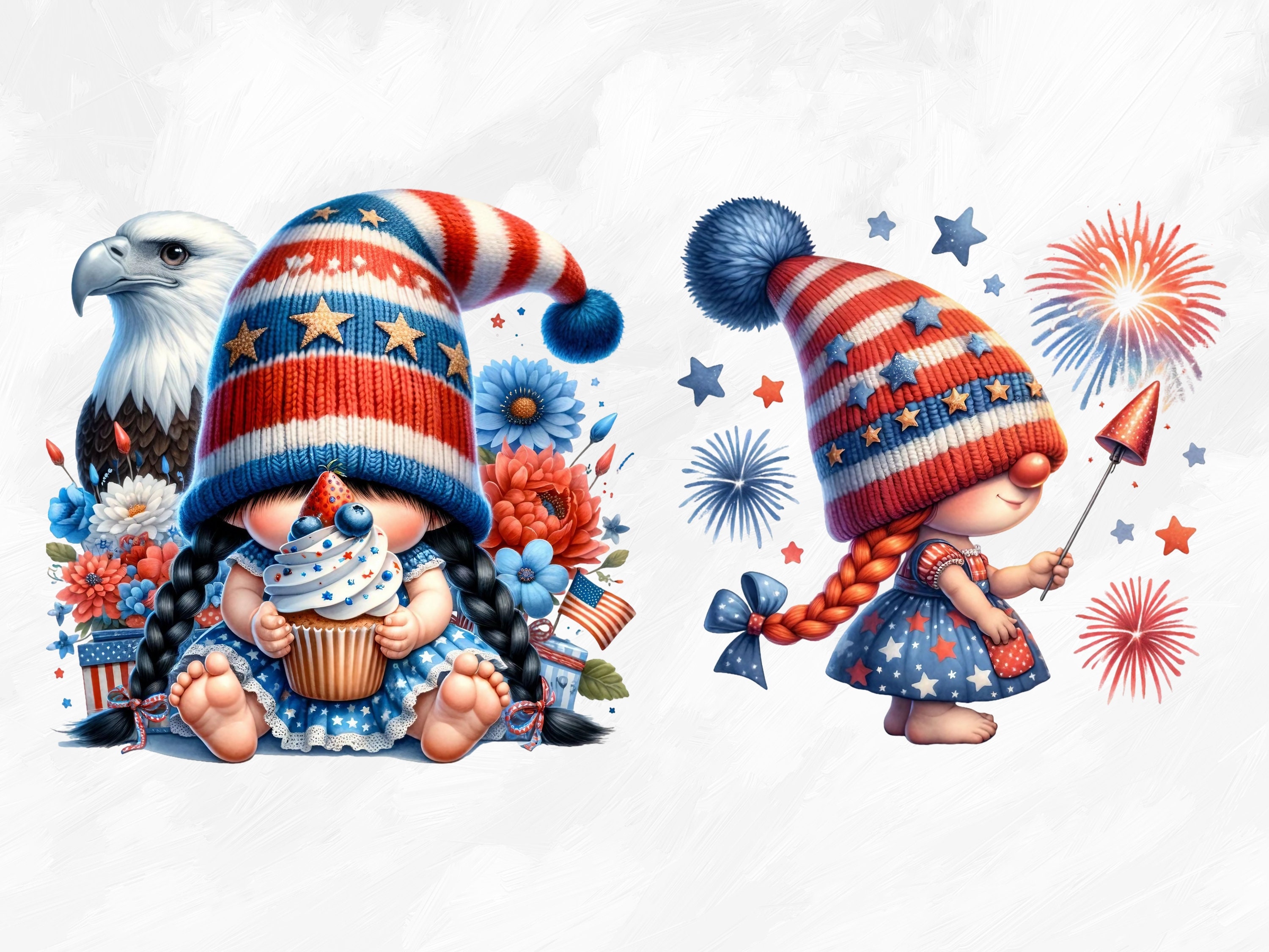 Watercolor Patriotic Gnome Collection Clipart, 11 PNG Memorial Day ...