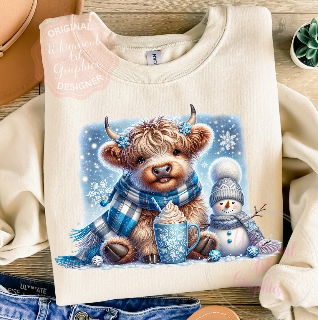 Cute Baby Highland Cow PNG, Christmas Trees Clipart, Hot Cocoa Design ...
