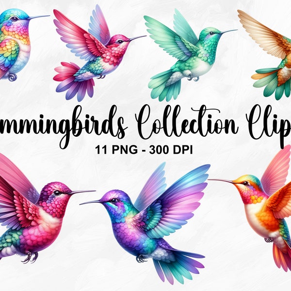 Watercolor Hummingbirds Collection Clipart, 11 PNG Pastel Bird Clipart, Hummingbird PNG, Cute Bird Clipart, Hummingbird Art, Commercial Use