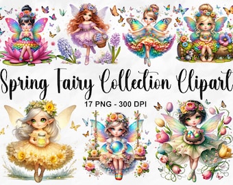 Watercolor Spring Fairy Collection Clipart, 17 PNG Fairy Clipart, Rainbow Fairy PNG, Spring Fairy PNG, Fairy Illustration, Commercial Use