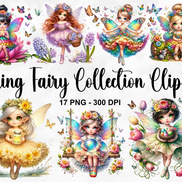 Watercolor Spring Fairy Collection Clipart, 17 PNG Fairy Clipart, Rainbow Fairy PNG, Spring Fairy PNG, Fairy Illustration, Commercial Use
