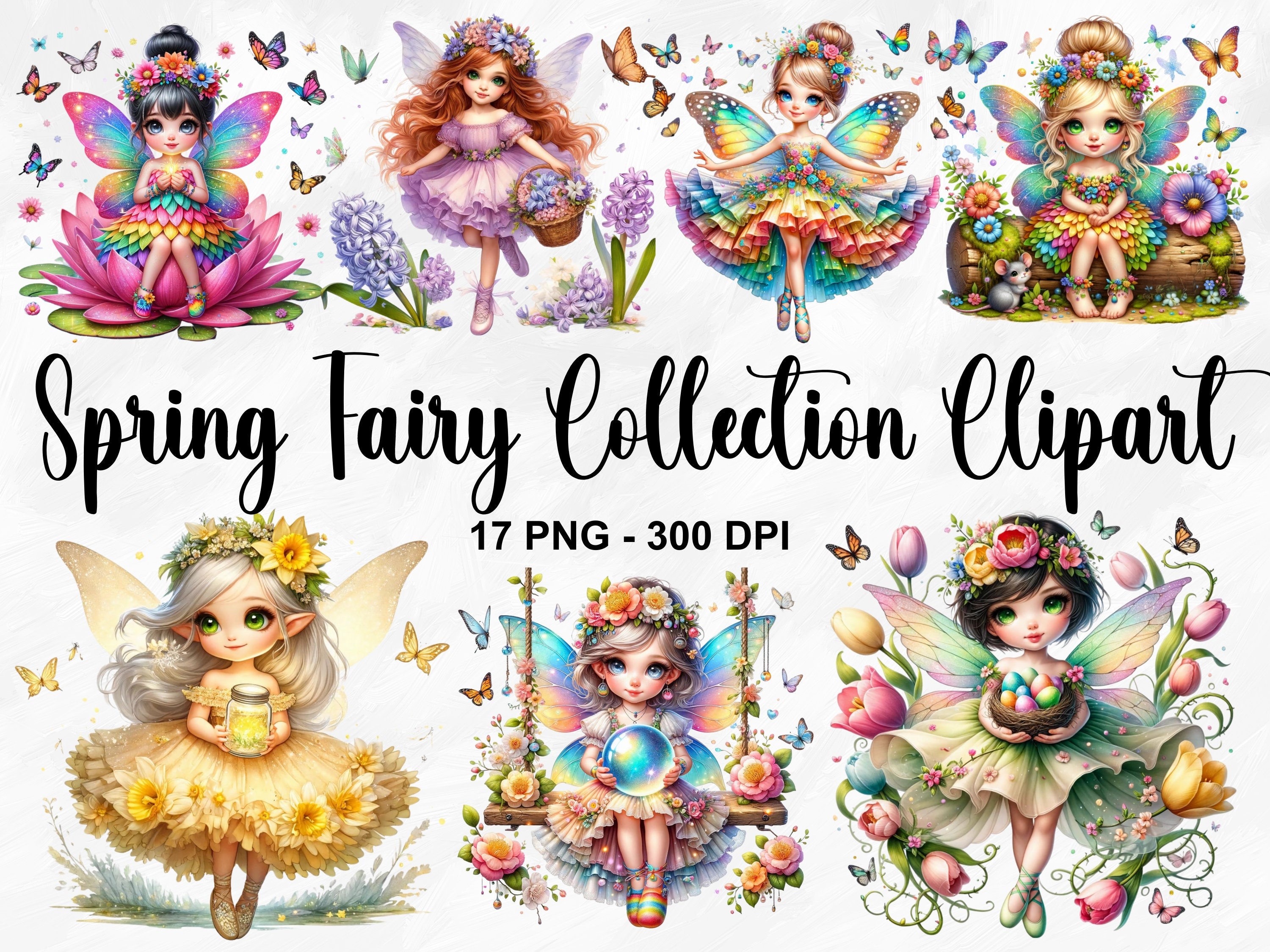 Watercolor Spring Fairy Collection Clipart, 17 PNG Fairy Clipart ...