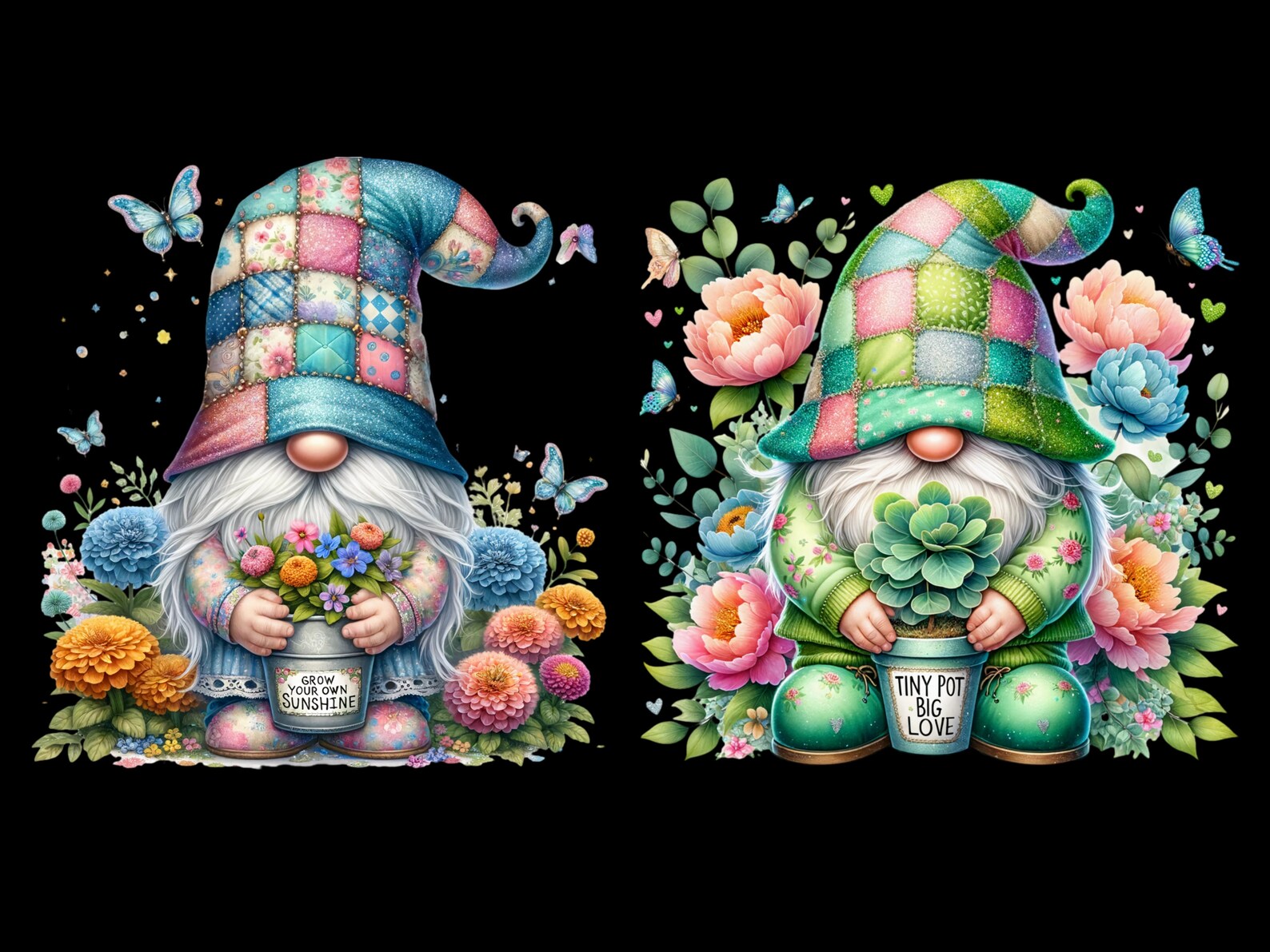 Watercolor Spring Garden Gnomes Clipart, 11 PNG Garden Gnome Clipart ...