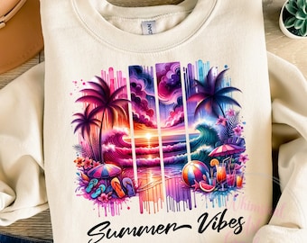 Summer Vibes PNG Design, Beach Scene Sublimation PNG, Trendy Summer Time PNG Files, Shirt Png, Popular Brushstroke Png, Summer Designs