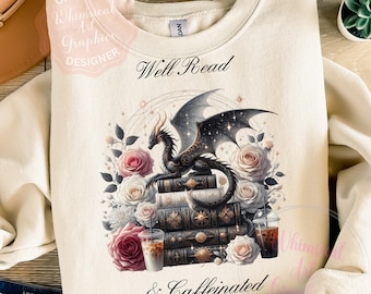 Well Read and Caffeinated PNG, Book Lover Coffee PNG, Bookish Sublimation Design, Reading Quote PNG, Fantasy Book Stack Digital Download