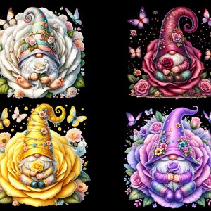 Watercolor Rose Gnome Collection Clipart, 24 PNG Mothers Day Clipart ...