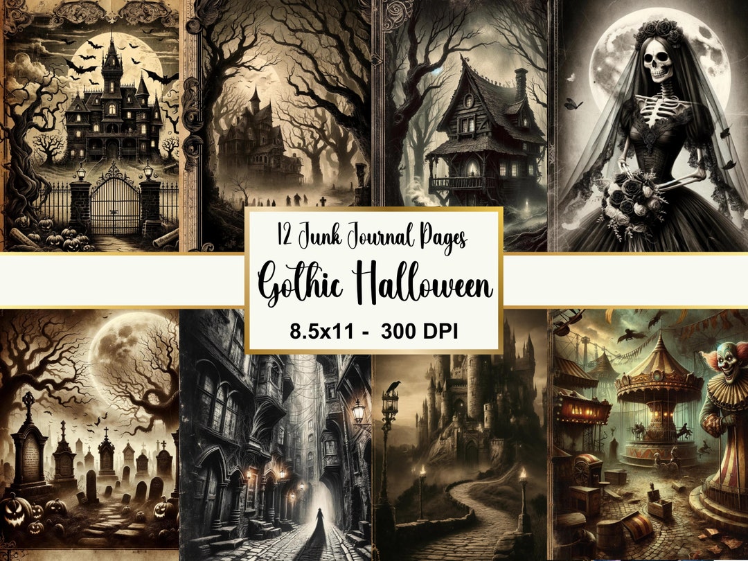 Spooky Gothic Junk Journal Pages, Printable Vintage Scrapbook Paper Kit ...