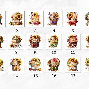 Watercolor Sunflower Cupcakes Collection Clipart, 18 PNG Sunflower Clipart, Cupcake Clipart, Dessert Clipart PNG, Summer PNG, Commercial Use image 7