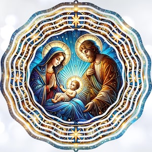 Wind Spinner Tumbler Nativity Mary Joseph Jesus Sparkles Sublimation PNG 12x12 PNG file, Holiday Gift, Nativity Scene PNG, Instant Download