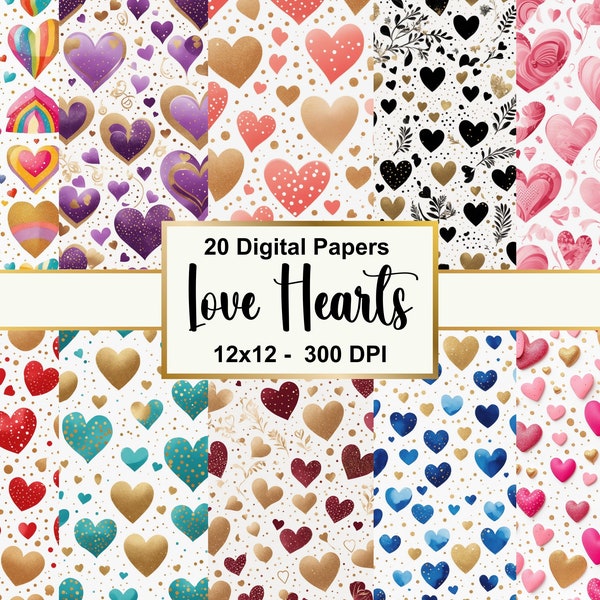 Love Hearts Digital Paper, Printable Valentine, Seamless Pattern, Pink Valentine, Scrapbooking, Valentine Digital Paper, Commercial Use