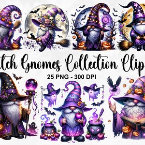 Aquarell Hexenzwerge Sammlung Clipart, 25 PNG Halloween Cliparts, Halloween Gnome, Hexenzwerg, Halloween Gnom Bundle, kommerzielle Nutzung