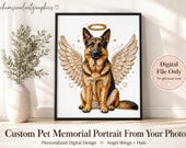 Custom Pet Portrait From Photo Personalized Digital Dog Portrait Cat Portrait Angel Wings Pet Memorial Art PNG Head Shot Full Body Printable
