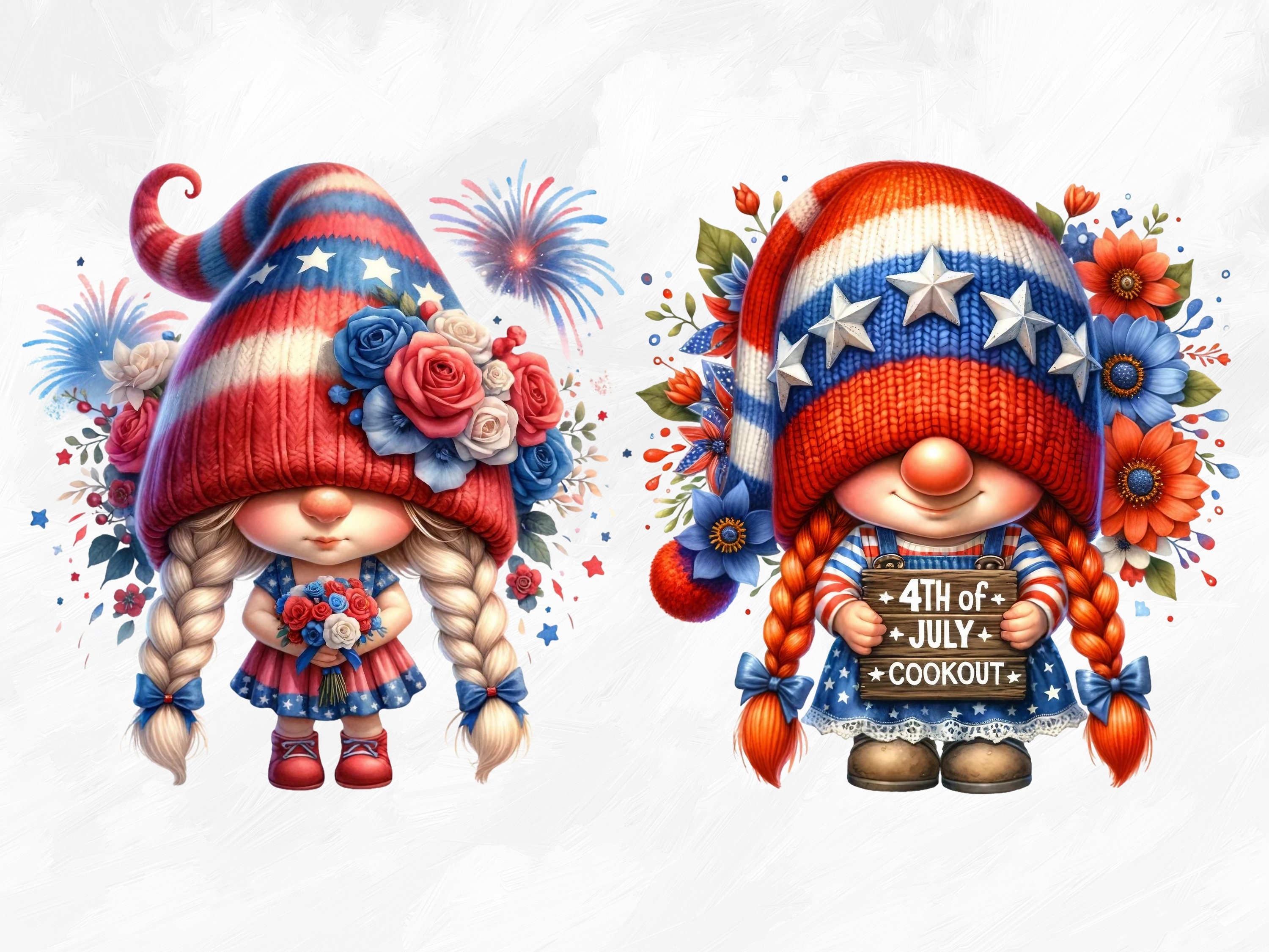Watercolor Patriotic Gnome Collection Clipart, 11 PNG Memorial Day ...