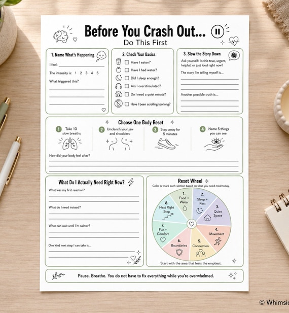 Before You Crash Out Worksheet, Emotional Regulation Printable, Self Care Reset, Coping Skills, Anxiety Stress Relief PDF for Teens & Adults