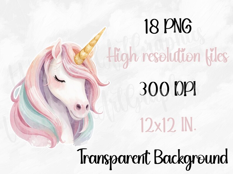 Cute Unicorn Clipart Bundle, Pastel Watercolor Unicorn Pngs, Baby ...