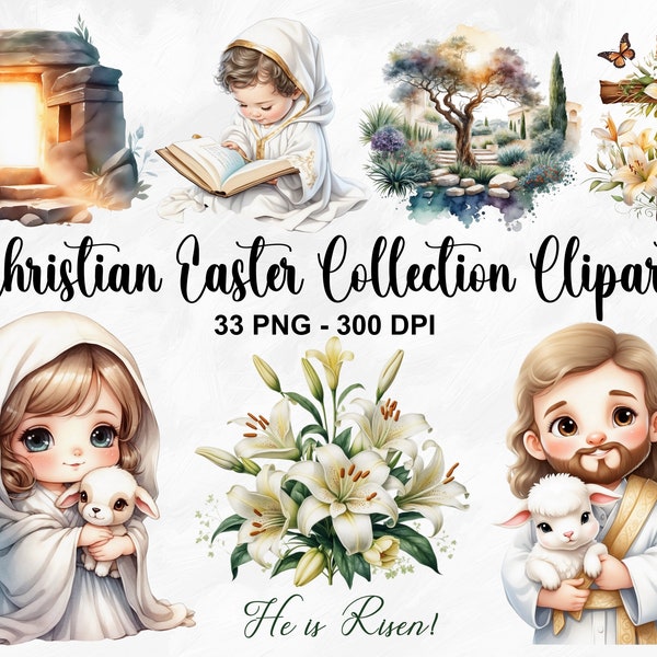 Watercolor Christian Easter Collection Clipart, 33 PNG Religious Clipart, Jesus Clipart, Religious Easter Clipart, Commercial Use