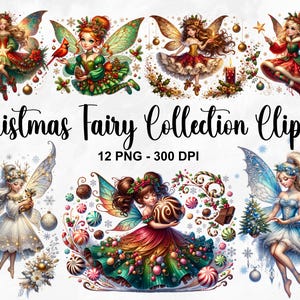 Aquarelle Noël fée Collection Clipart, 12 PNG Noël clipart, enchanteur Noël fée Clipart Bundle, usage Commercial