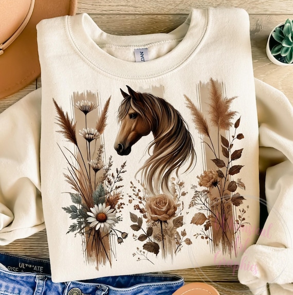 Floral Horse PNG, Brown Boho Floral Png, Boho Horse PNG, Horse Clipart Png, Horse Images, Horse Png, Horses Floral Flowers Design, Pony Png