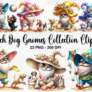 Aquarel strand hond kabouters collectie clipart, 23 PNG strand kabouter clipart, zomer kabouter, kabouters PNG, zomer kabouter bundel, commercieel gebruik