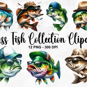 Clipart de coleção de peixes baixos em aquarela, 12 PNG clipart de peixes baixos, peixes graves engraçados, clipart de peixes, peixes de pesca PNG, peixes PNG, uso comercial