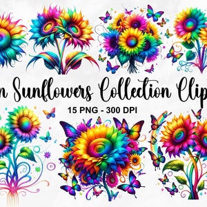 Aquarell Neon Sonnenblumen Sammlung Clipart, 15 PNG Sonnenblumen Clipart, Sonnenblume PNG, Neon Sonnenblumen PNG, Sonnenblumen PNG, kommerzielle Nutzung