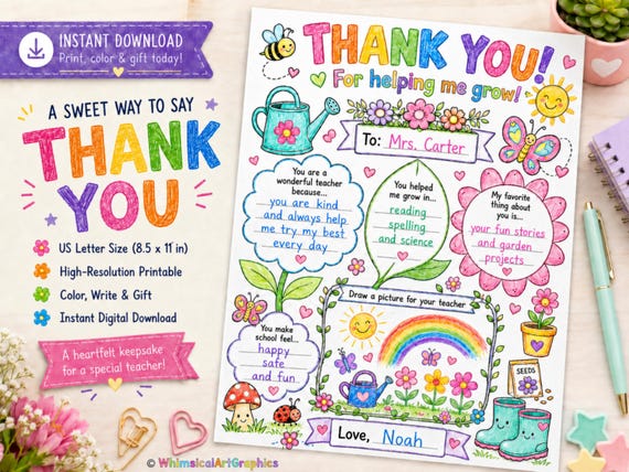 Thank You For Helping Me Grow Coloring Page Printable Teacher Appreciation Gift End of Year Teacher Worksheet From Student Kids Download
