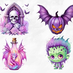 Watercolor Pastel Halloween Collection Clipart, 30 PNG Halloween Clipart Bundle, Pastel Goth PNG, Pastel Halloween Clipart, Commercial Use image 6