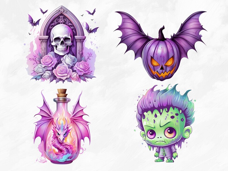Watercolor Pastel Halloween Collection Clipart, 30 PNG Halloween Clipart Bundle, Pastel Goth PNG, Pastel Halloween Clipart, Commercial Use image 6