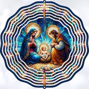 Stained Glass Nativity Wind Spinner Sublimation Design, Jesus Sublimation, PNG File, Stained Glass Wind Spinner Template, Christmas PNG