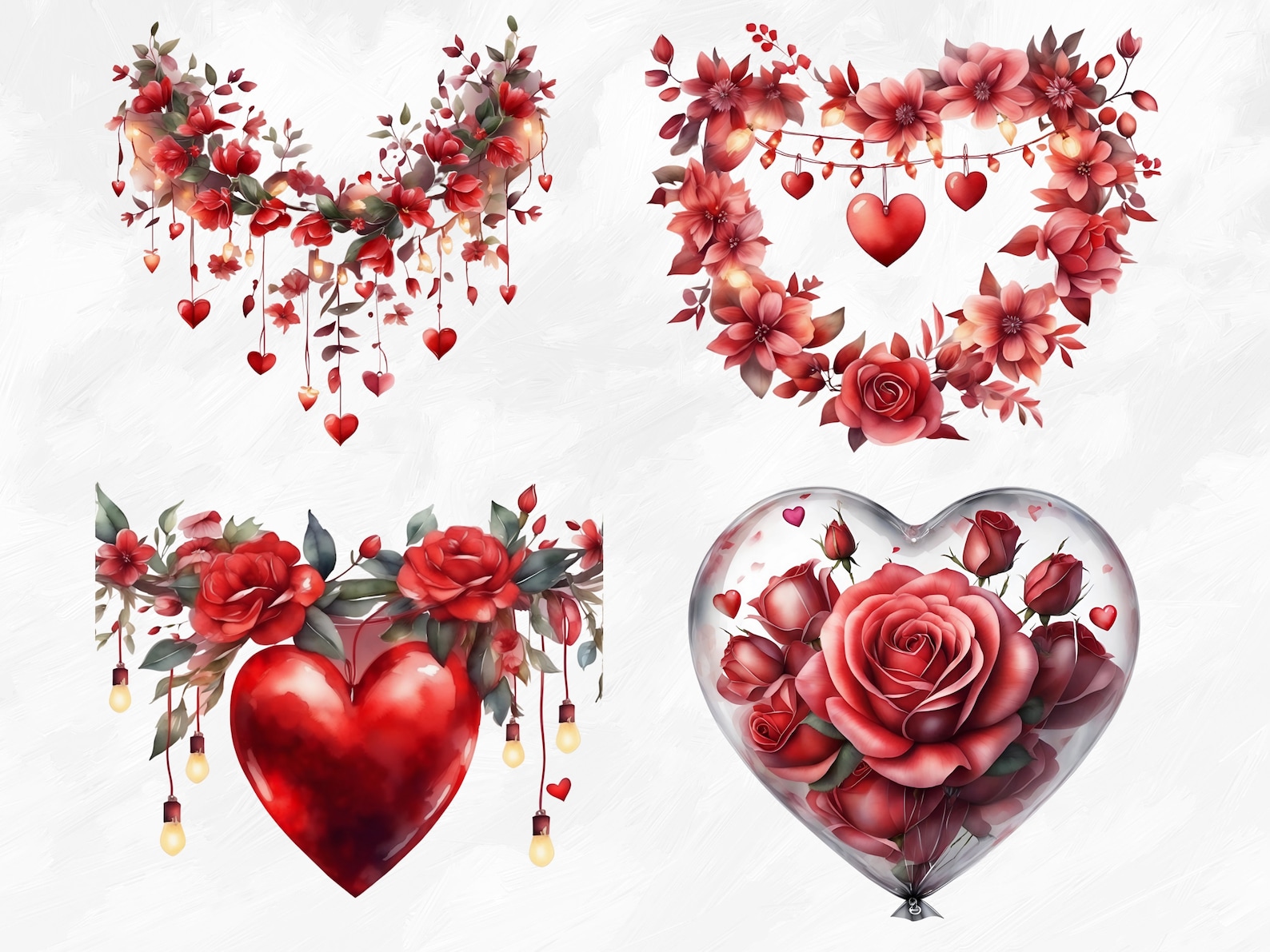 Watercolor Valentine's Day Clipart, 31 PNG Valentine's Day Pink & Red ...
