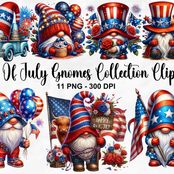 Watercolor 4th Of July Gnomes Clipart, 11 PNG Patriotic Gnome Clipart, 4th Of July PNG, Summer Gnomes, Gnomes PNG, Commercial Use