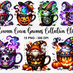 Clipart di gnomi di cacao di Halloween dell’acquerello, clipart di gnomi di Halloween 15 PNG, bundle di gnomi da caffè, PNG di gnomi, clipart fantasy, uso commerciale