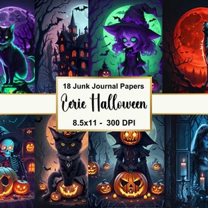 Eerie Halloween Digital Junk Journal Kit, Halloween Junk Journal, Halloween Bride Collage para impressão, Black Cat Digital Paper, uso comercial