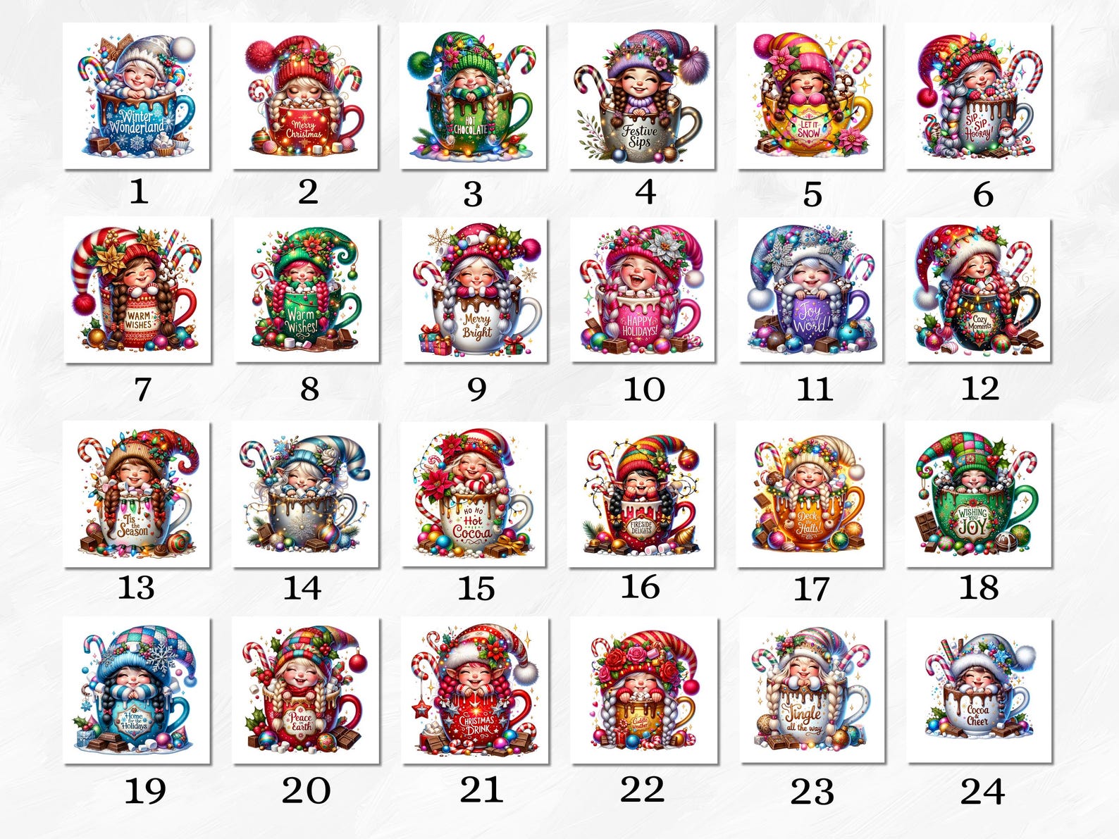 Watercolor Hot Cocoa Girl Gnomes Clipart, 24 PNG Christmas Gnome ...