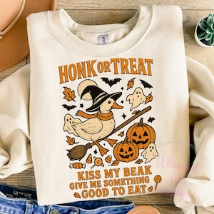 Honk or Treat Halloween Goose PNG, Cute Goose Witchy Halloween Png Design, Fall Shirt Png, Spooky Goose PNG, Retro Halloween Sublimation Png