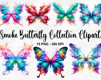 Watercolor Smoke Butterfly Collection Clipart, 15 PNG Mystical Clipart, Ethereal Smoke Butterfly Clipart, Smoke Butterfly, Commercial Use