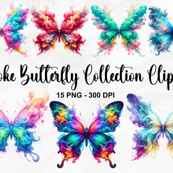 Watercolor Smoke Butterfly Collection Clipart, 15 PNG Mystical Clipart, Ethereal Smoke Butterfly Clipart, Smoke Butterfly, Commercial Use