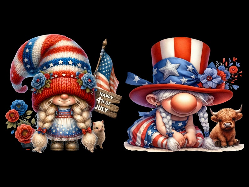 Watercolor Patriotic Gnome Collection Clipart, 11 PNG Memorial Day ...