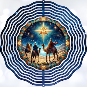 Stained Glass Three Wise Men Wind Spinner Sublimation Design, Instant Download, PNG File, Religious Wind Spinner Template, Christmas PNG