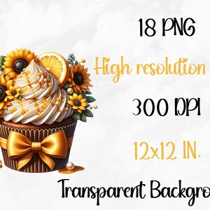 Watercolor Sunflower Cupcakes Collection Clipart, 18 PNG Sunflower Clipart, Cupcake Clipart, Dessert Clipart PNG, Summer PNG, Commercial Use image 8